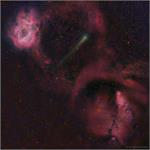 تصویر نجومی روز ناسا: دنباله دار 21پی بین سحابی های گل سرخ و مخروطی